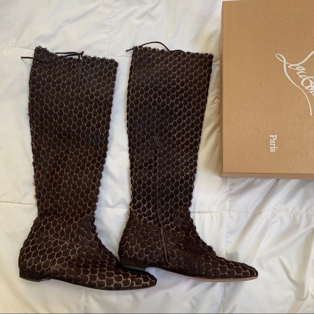 Christian Louboutin pony-hair and suede knee boots
